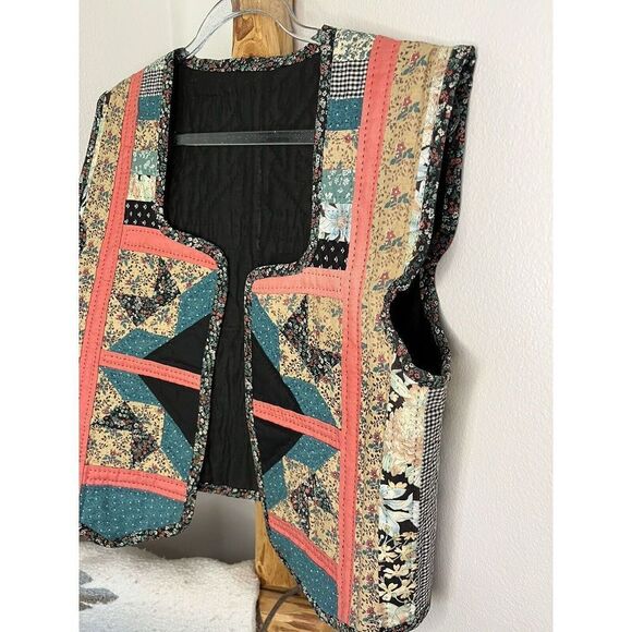 Vintage Quilt Reversible Vest With Cap Sleeve One Of A Kind Size S - Picture 14 of 16